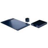 Navy Blue Bonded Leather Desk Set, 3pc